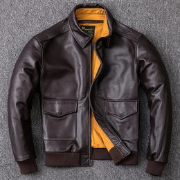 Men's Genuine Leather Jacket Military Pilot s Air Force Flight A2 Coat Natural Cowhide Clothes 231226