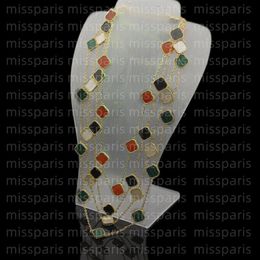 Designer colar jóias quatro folhas trevo colares preto verde ágata longo 10 dez flores pingente mãe-de-pérola para mulheres girl301c