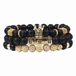 3pcs set Men Woman Bead Bracelet Royal Crown Charm Bangle Natural Beads Buddha Bracelet for Women and Mens Pulseras Masculina Y200274J