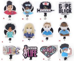 Fashion Key Rings Custom Black Girl Nurse Doctor Acrylic Retractable Medical Badge Holder Yoyo Pull Reel Doctors ID Name Card For 3174829