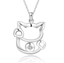 Plated sterling silver necklace 18 inches Lucky cat shape zircon pendant necklace DHSN591 925 silver plate Pendant Necklaces j5717227