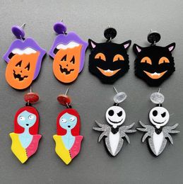 4 Style Halloween Dangle Earring Woman Ghost Mouth Skull Black Cat Pumpkin Drop Earrings for Women Jewellery Trendy Acrylic Accessor3533006
