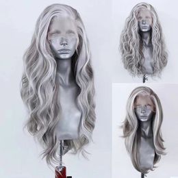 AIMEYA Synthetic Lace Front Wig Highlight Silver Grey Mix Colour Wig 's Daily Use Cosplay 231226