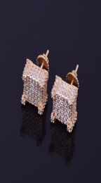 10x10mm Mens Zircon Earring Hip hop style Copper Material Iced Bling CZ Square Stud Earrings Screwback Fashion Jewelry6017831