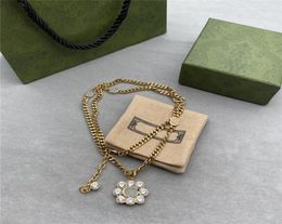 Trendy Rhinestone Pendant Necklaces Diamond Double Letter Long Necklace Sweater Chain With Gift Box For Women Jewelry7738452