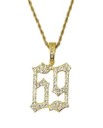 hip hop number 69 diamonds pendant necklaces for men golden silver alloy rhinestone luxury 6ix9ine necklace Cuban chain fashion je4269210