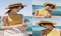 2021 Womens Summer Hat for Women Sun Hats Girls Straw Ribbon Bow Beach Bone Flat Top Panama Hat Parentchild Caps MZ0064896260