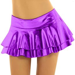 Skirts Summer Women Mini Shiny Bodycon Sexy Outwear Skirt High Street Party Clubwear Short Solid Pleated Bottoms Carnival