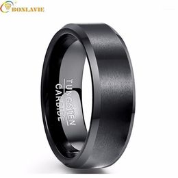 BONLAVIE Classic Vintage Men Ring Jewellery 8mm Width Polished Plating Black Tungsten Steel Ring For Men Male Wedding Gift1238d