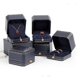 Blue Octagonal Leather Paper Diamond Jewellery boxes Wedding Ring Case Pendant Bangle Necklace Jewelry Christmas Gift Box 231226