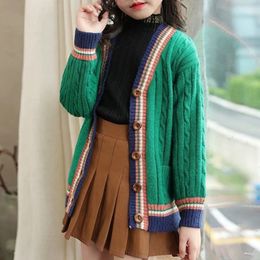 Autumn Winter Kawaii Patchwork Fashion Girls Cardigan Long Sleeve Casual Versatile Kids Tops Trend Children's Clothing Sweaters 231226