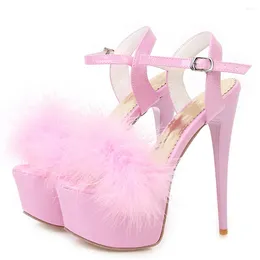 Sandals Fashion Feather Summer Women Shoes 2023 Platform High Heels Flip Flops Ladies Large Size Straps Party Fetish Girls