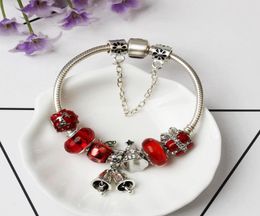 Strands Pand Christmas bell bracelet fashion red apple and crystal beaded bracelet with box whole4691968