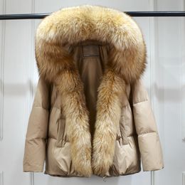 Lagabogy Winter Women Real Fox Fur Collar Thick Warm Puffer Coat Hooded Down Jacket Luxury Outwear Female Loose Parkas 231226