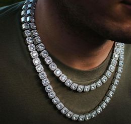 14k Yellow Gold Clustered Diamond Tennis Chain Real Solid Icy Mens 10mm Cubic Zircon Stones Bling Tennis Chain Hip Hop 18inch 22in9132833