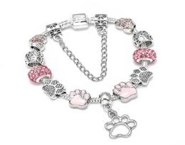 Charm Bracelets Seialoy Silver Colour Shiny Pink Footprints Beaded For Women Girls Original Fashion DIY Jewellery Gifts Whole4173067