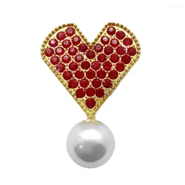 Brooches Personality Large Size Simulation Pearl Metal Heart Rhinestone Jewelry Brooch Sorority Pin