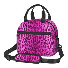 Bags Pink Leopard Insulated Lunch Bags for Women Animal Skin Print Portable Thermal Cooler Food Bento Box Outdoor Camping Travel