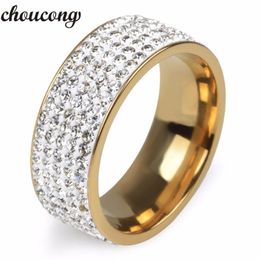 choucong Fashion Jewellery 5 Rows Crystal Cz Couple Band ring Stainless steel Finger Lover Engagement Wedding rings for Women men208n