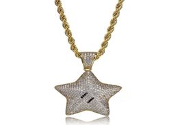 Hip Hop Brass Gold Silver Colour Iced Out Micro Pave CZ Cartoon Star Pendant Necklace Charms For Men3777210
