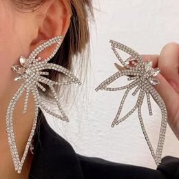 Stud Earrings Shiny Rhinestone Big Leaf Flower Women's Dinner Wedding Party Fashion Luxury Jewelry Statement Earings Accessories