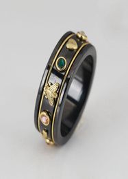 Lcon black ceramic bee ring with gold edge stone bee ring vintage ceramic ring2940624