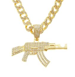 Pendant Necklaces Men Women Hip Hop Iced Out Bling Submachine Gun Necklace With 11mm Miami Cuban Chain HipHop Fashion Jewelry9092228