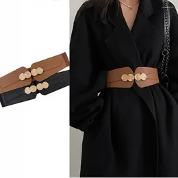 Belts 2023 Luxury Ladies Wide Belt Elastic Vintage Buckle Leather Fashion Simple Wrap Waistband Coat Cummerbunds Waistbelt