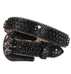 Western Cowboy Bling Black Crystal Belt Black Snakeskin Leather Rhinestone Belt Removable Buckle for Men1063611