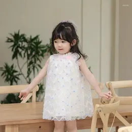 Girl Dresses 2023 Summer Princess Floral Dress For Kids Children Lovely Sleeveless Mesh A-line Dressed Infants Casual Outdoor Clothes