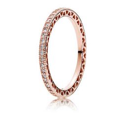 Rose Gold Plated & 925 Sterling Silver Ring Hearts Of European Style Jewelry Charm Ring Gift9448030