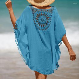 Women's Swimwear 2023 Beach Cover Up For Women Knitted Sunflower Wear Solid Fringe Tunic Ladies White Bathing Suit Cover-ups Bikini Ups