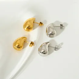 Stud Earrings Selling 16K Gold Plated Stainless Steel Water Drop Shaped For Women Texture Teardrop Studs Waterproof Jewelry