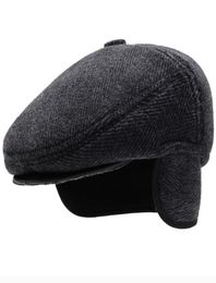 HT2630 Beret Cap Autumn Winter Beret Thick Warm Earflap Cap Men Vintage Wool Felt Hat with Ear Flap Male Newsboy Ivy Flat Cap Y2002309967