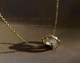 High sense diamond inlaid double ring necklace light luxury niche dign sense clavicle chain female summer ins cool style neck chai2863367