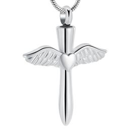 IJD12240 Stainless Steel Angel Wings Heart Cross Cremation Jewelry Pendant for Pet Human Memorial Ash Keepsake Necklace226H
