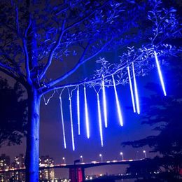 Strings 8 Tubes Christmas LED Strings Meteor Shower Garland Festoon Holiday Strip Light Outdoor Waterproof Fairy Lights For Street Decorat