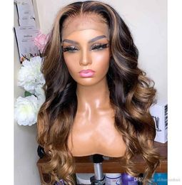 Body WaveHoney Blonde Full Lace Women039s Long Wigs Ombre Lace Front Human Hair Wigs Colored Preplucked Highlights seamless nat2574779