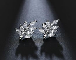 New Leaf Shaped Stud Earrings with Marquise Cut CZ Stone Korean Fashion Style Earing Jewelery Gift For Women7542339