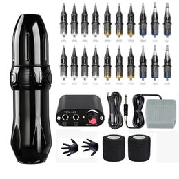 Wireless Tattoo Machine Set With Mini Battery Power Supply Cartridge Needle DC Jack Rotary Pen Kit Permanent Makeup Tool 231225
