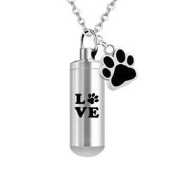 Ashes For Love Pet Paws Print Stainless Steel Keepsake Pendant Cylinder Ashes Cremation Urn Jewellery Necklace1781517