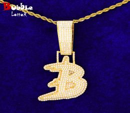 Iced Out Initial Single Letter Necklace Real Gold Colour Hip Hop Jewelry1104708