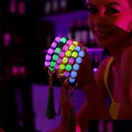 Party Favour Sile Luminous Bead Wrist Keychain For Women Bracelet Keyring Car Bag Pendant Fashion Keychains Ss0209 Drop Delivery Home G Ot6Hi