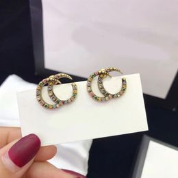 Have stamps colored diamonds double letter earrings aretes orecchini ladies jewelry with gift box party anniversary283I