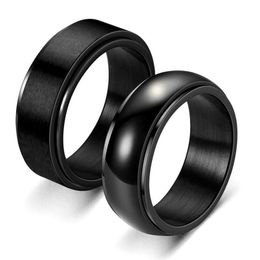 Wedding Rings 8mm Fashion Black Stainless Steel Rotatable Ring Glossy Brush Stylish Punk Men's Simple Basic Style Jewelry212F