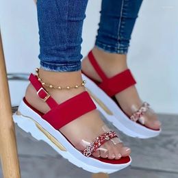 Sandals Women's Rhinestone Decor Open Toe Thick Soled Platform Sneakers Buckle Adjustable Casual