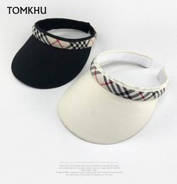 New Summer Breathable Quality Women Cotton Linen Casual Sun Visor Hat Beach Empty Hat Ladies Adjustable Nature Straw Topless Cap 83433148