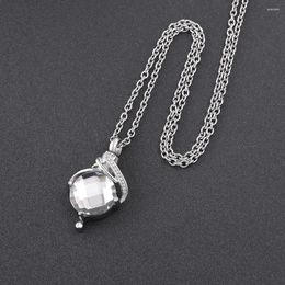 Chains KLH9056 Clear Crystal Flower Hold Up A Big Pearl -Stainless Steel Keepsake Jewellery Cremation Necklace For Ashes