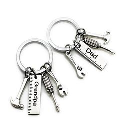 50pcs lot New Stainless Steel Dad Tools Keychain Grandpa Hammer Screwdriver Keyring Father Day Gifts1 85 W2207f5144977