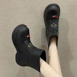 36-41 Womens Rain Boots Waterproof Summer Female Eva Low Barrel 4cm Heel Slip-on Cartoon Soft Sole Fashion Ladies Shoesr Hw34 231226